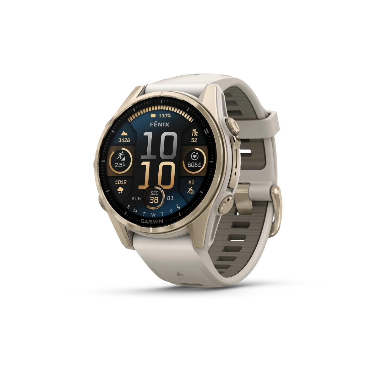 Garmin Fenix 8 - 43mm AMOLED - Sapphire Edition Soft Gold z paskiem w kolorze Fog Gray/Dark Sandstone [010-02903-11]